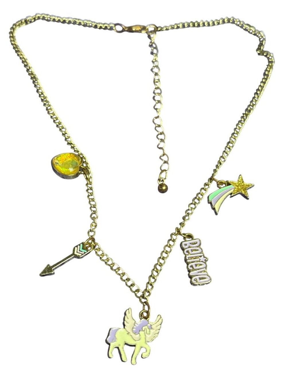 Goldtone Charm Necklace Pegasus Shooting Star Believe Arrow Pastel Enamel 15-18"